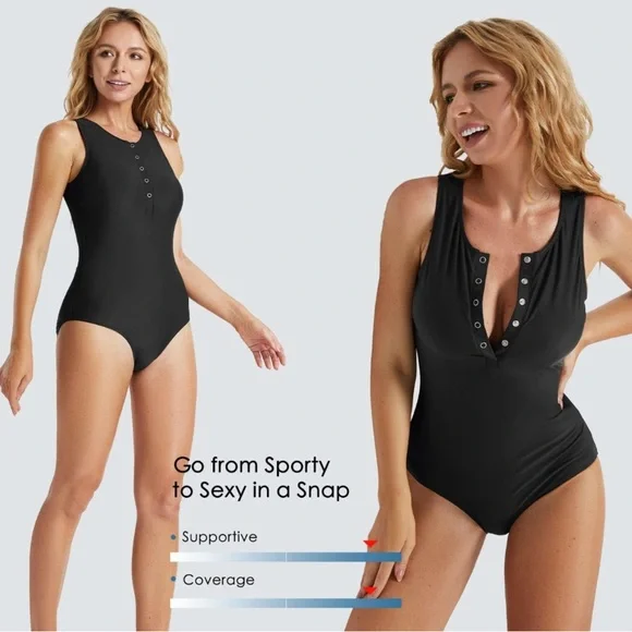 NWT BALEAF Women's Button Up One Piece Swimsuit SZ Medium - Picture 3 of 10